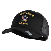 Retired US Navy Embroidered Solid Cotton Twill Mesh Prostyle Cap - Black OSFM