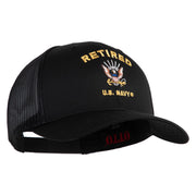 Retired US Navy Embroidered Solid Cotton Twill Mesh Prostyle Cap - Black OSFM