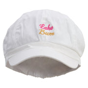 Lake Bum Embroidered Cotton Elastic Newsboy Cap - White OSFM