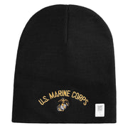 US Marine Corps Symbol Embroidered 8 Inch Short Beanie Made in USA - Black OSFM