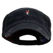 Horse Head Logo Embroidered Enzyme Frayed Solid Army Caps - Black OSFM