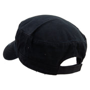 Horse Head Logo Embroidered Enzyme Frayed Solid Army Caps - Black OSFM