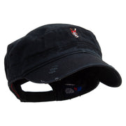 Horse Head Logo Embroidered Enzyme Frayed Solid Army Caps - Black OSFM