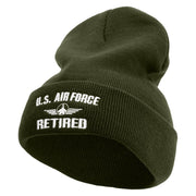 Air Force Retired Embroidered 12 Inch Long Knitted Beanie - Olive OSFM