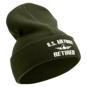 Air Force Retired Embroidered 12 Inch Long Knitted Beanie - Olive OSFM