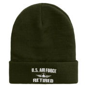 Air Force Retired Embroidered 12 Inch Long Knitted Beanie - Olive OSFM