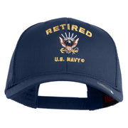 Retired US Navy Embroidered Solid Cotton Twill Mesh Prostyle Cap - Navy OSFM