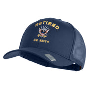 Retired US Navy Embroidered Solid Cotton Twill Mesh Prostyle Cap - Navy OSFM