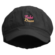 Lake Bum Embroidered Cotton Elastic Newsboy Cap - Black OSFM