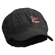 Lake Bum Embroidered Cotton Elastic Newsboy Cap - Black OSFM