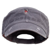 Horse Head Logo Embroidered Enzyme Frayed Solid Army Caps - Grey OSFM