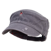 Horse Head Logo Embroidered Enzyme Frayed Solid Army Caps - Grey OSFM