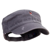 Horse Head Logo Embroidered Enzyme Frayed Solid Army Caps - Grey OSFM