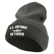 Air Force Retired Embroidered 12 Inch Long Knitted Beanie - Dk-Grey OSFM