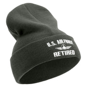 Air Force Retired Embroidered 12 Inch Long Knitted Beanie - Dk-Grey OSFM