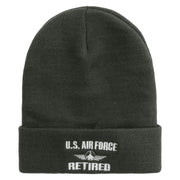 Air Force Retired Embroidered 12 Inch Long Knitted Beanie - Dk-Grey OSFM