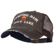 Camping Hair Don't Care with Fire Embroidered Cotton Mesh Cap