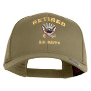 Retired US Navy Embroidered Solid Cotton Twill Mesh Prostyle Cap - Khaki OSFM