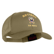 Retired US Navy Embroidered Solid Cotton Twill Mesh Prostyle Cap - Khaki OSFM