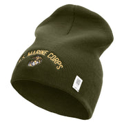 US Marine Corps Symbol Embroidered 8 Inch Short Beanie Made in USA - Olive OSFM
