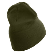 US Marine Corps Symbol Embroidered 8 Inch Short Beanie Made in USA - Olive OSFM