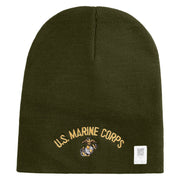 US Marine Corps Symbol Embroidered 8 Inch Short Beanie Made in USA - Olive OSFM