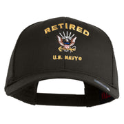 Retired US Navy Embroidered Solid Cotton Twill Mesh Prostyle Cap - Charcoal OSFM