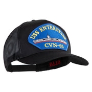 USS Enterprise CVN 65 Blue Patched Solid Cotton Twill 5 panel Mesh Back Cap - Black OSFM