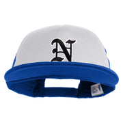 Old English Black N Patched Flat Bill Trucker Snapback Cap - White Royal OSFM