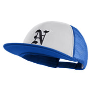 Old English Black N Patched Flat Bill Trucker Snapback Cap - White Royal OSFM