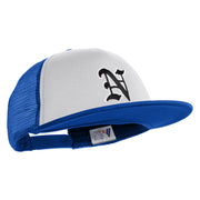 Old English Black N Patched Flat Bill Trucker Snapback Cap - White Royal OSFM