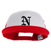 Old English Black N Patched Flat Bill Trucker Snapback Cap - White Red OSFM