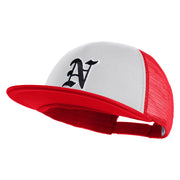 Old English Black N Patched Flat Bill Trucker Snapback Cap - White Red OSFM