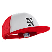 Old English Black N Patched Flat Bill Trucker Snapback Cap - White Red OSFM