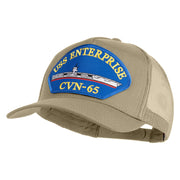 USS Enterprise CVN 65 Blue Patched Solid Cotton Twill 5 panel Mesh Back Cap - Khaki OSFM