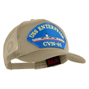 USS Enterprise CVN 65 Blue Patched Solid Cotton Twill 5 panel Mesh Back Cap - Khaki OSFM