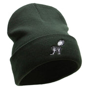 Rugby Player Catching Embroidered 12 Inch Long Knitted Beanie - Olive OSFM