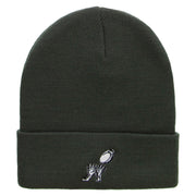 Rugby Player Catching Embroidered 12 Inch Long Knitted Beanie - Olive OSFM