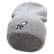 Rugby Player Catching Embroidered 12 Inch Long Knitted Beanie - Heather-Grey OSFM