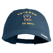 Veteran US Navy Embroidered Washed Cotton Twill Brass Buckle Cap - Navy OSFM