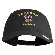 Veteran US Navy Embroidered Washed Cotton Twill Brass Buckle Cap - Black OSFM