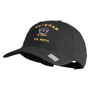Veteran US Navy Embroidered Washed Cotton Twill Brass Buckle Cap - Black OSFM