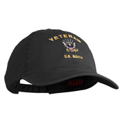 Veteran US Navy Embroidered Washed Cotton Twill Brass Buckle Cap - Black OSFM