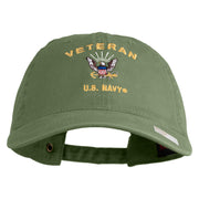 Veteran US Navy Embroidered Washed Cotton Twill Brass Buckle Cap - Olive OSFM
