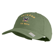 Veteran US Navy Embroidered Washed Cotton Twill Brass Buckle Cap - Olive OSFM
