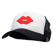 Red Lips Embroidered Patched Cotton Trucker Cap - Black OSFM