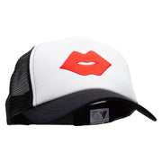 Red Lips Embroidered Patched Cotton Trucker Cap - Black OSFM