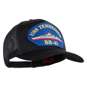 USS Tennessee BB 43 Blue Patched Solid Cotton Twill 5 panel Mesh Back Cap - Black OSFM