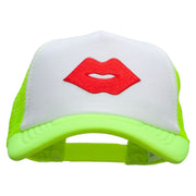 Red Lips Embroidered Patched Cotton Trucker Cap