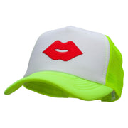 Red Lips Embroidered Patched Cotton Trucker Cap